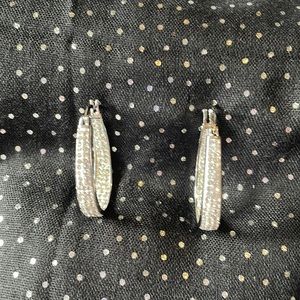 Kenneth Jay Lane 1-1/2” silver/CZ earrings